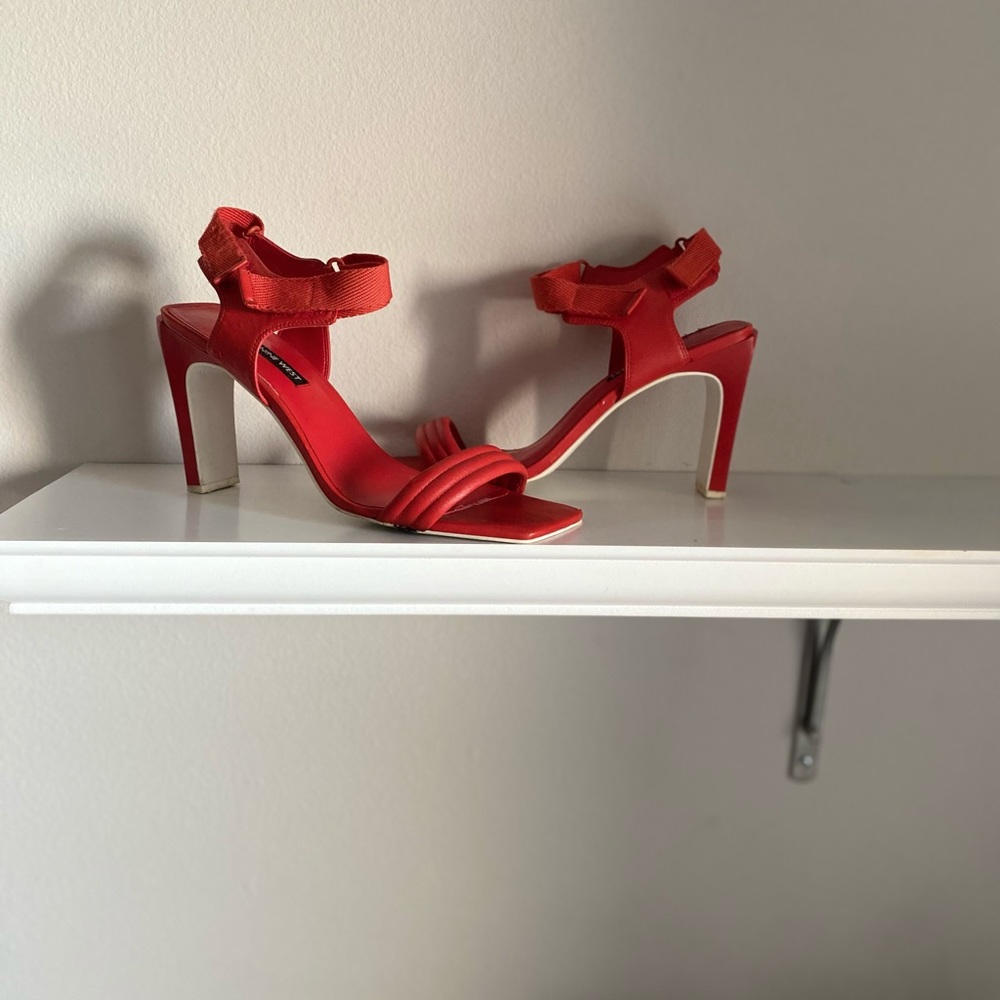 Red heeled sandals. Gently used and worn once